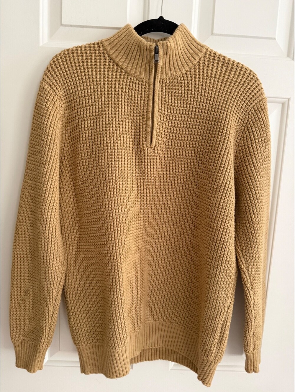 Long Wharf Supply Co. Mens Brown Tan 1/4 Zip Waffle Knit Sweater Size Medium